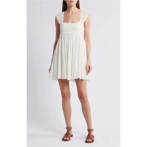 Free People Heartland Embroidered Bodice Cotton Minidress Ivory Size Large NWT